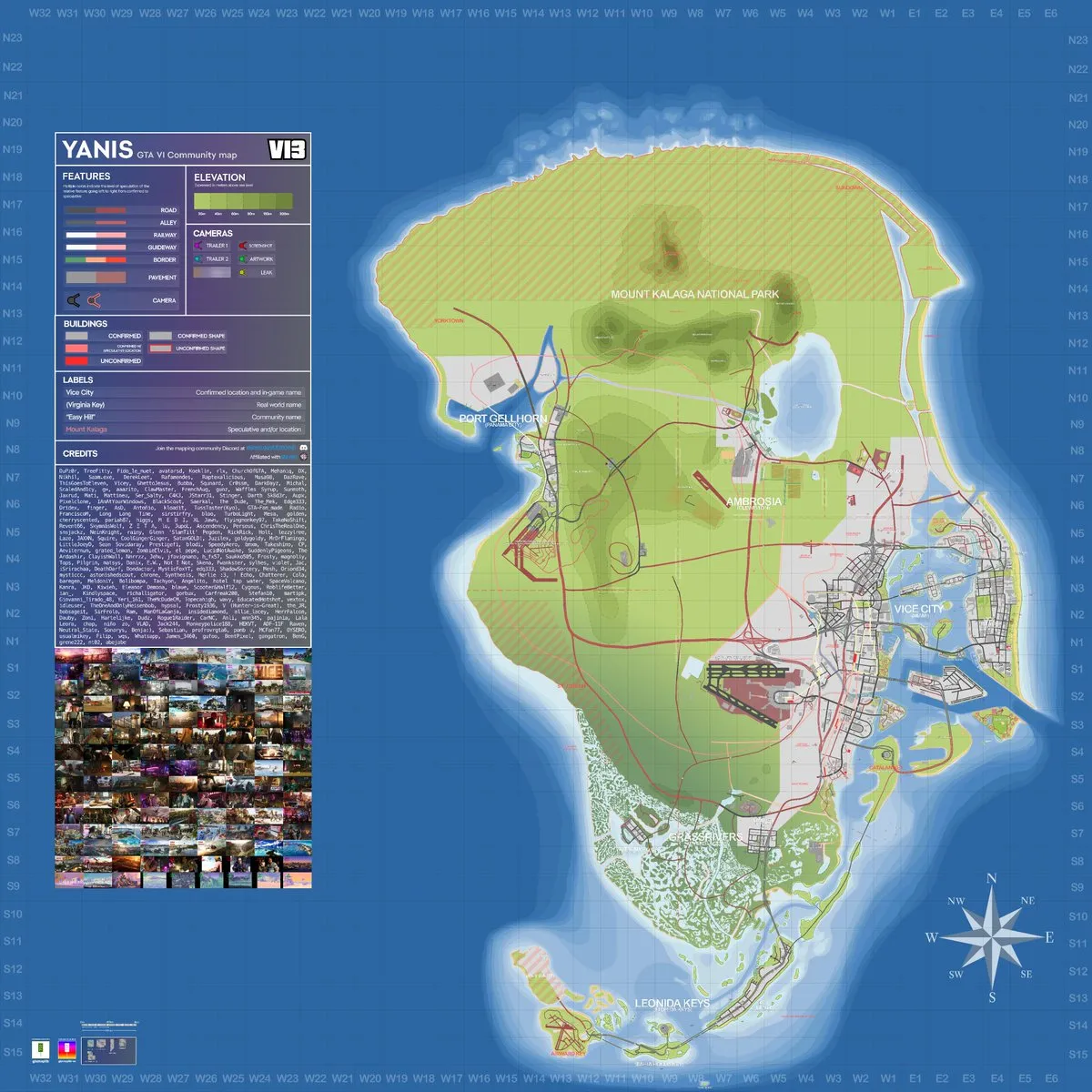 Mappa concept di Leonida creata dalla GTA VI Mapping Community, con le zone etichettate