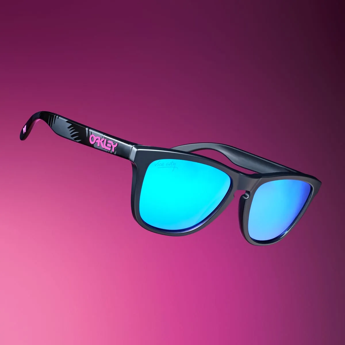 Occhiali da sole Oakley Frogskins con montatura nera e lenti a specchio azzurre